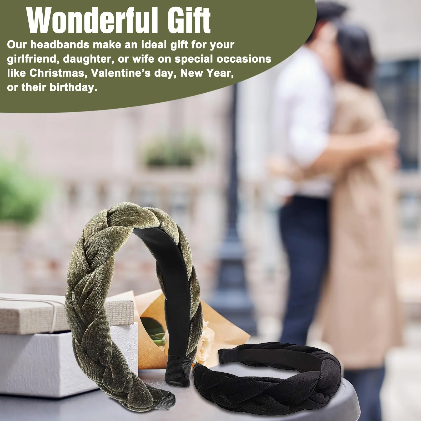 Обруч Оксамитовий плетений (2 шт.) Чорний, Темно-зелений, фото №4