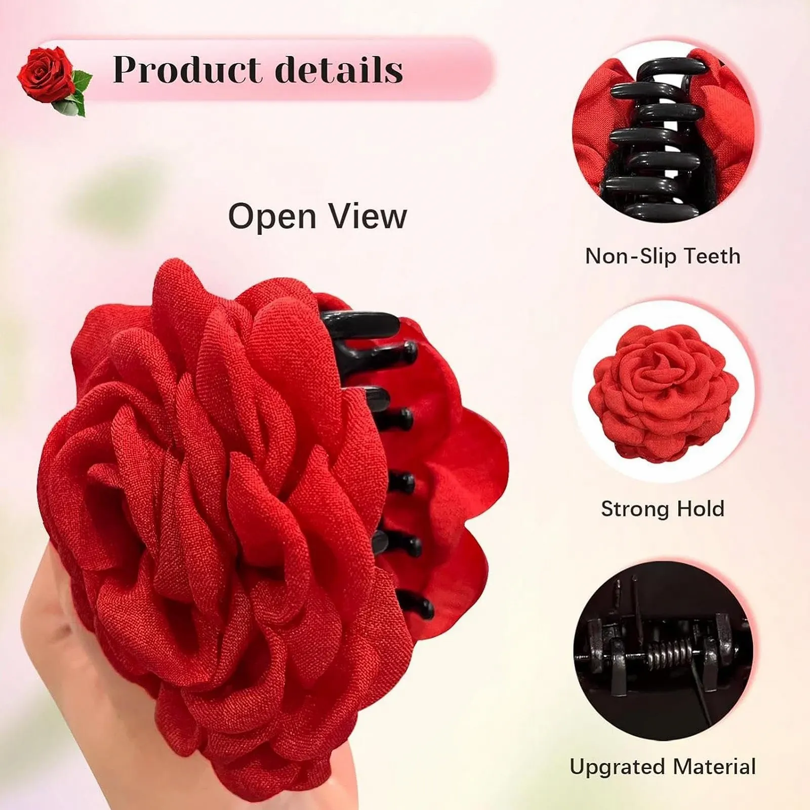 Заколка для волос Розовый лепесток Большая заколка для волос в виде цветка розы Нескользящая Прочная заколка для волос в виде цветка розы Аксессуары для волос, фото №6 Заколка для волос Розовый лепесток Большая заколка для волос в виде цветка розы Нескользящая Прочная заколка для волос в виде цветка розы Аксессуары для волос, фото №6