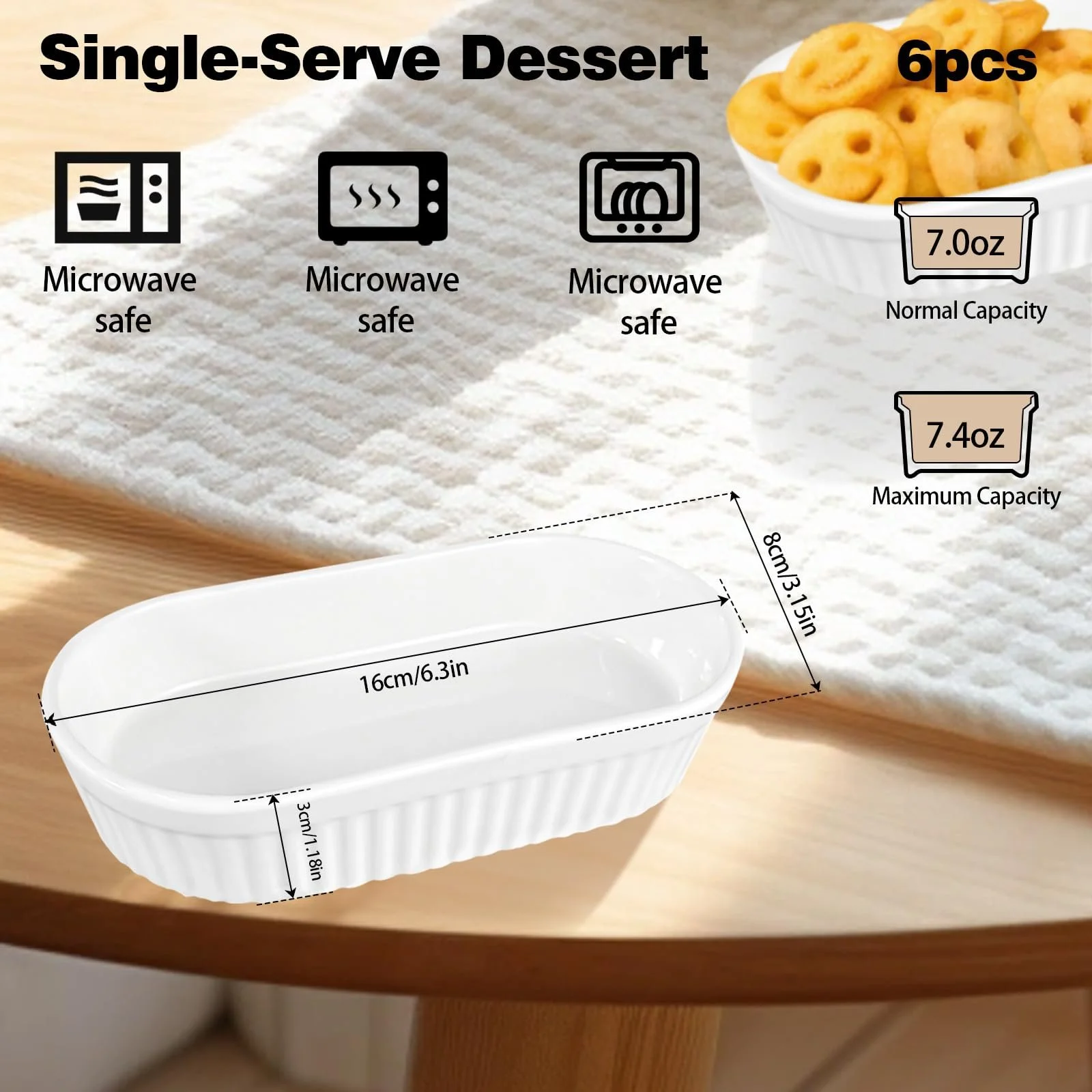 Набор форм для крем-брюле 6 шт. 200 мл фарфоровые овальные термостойкие, фото №2