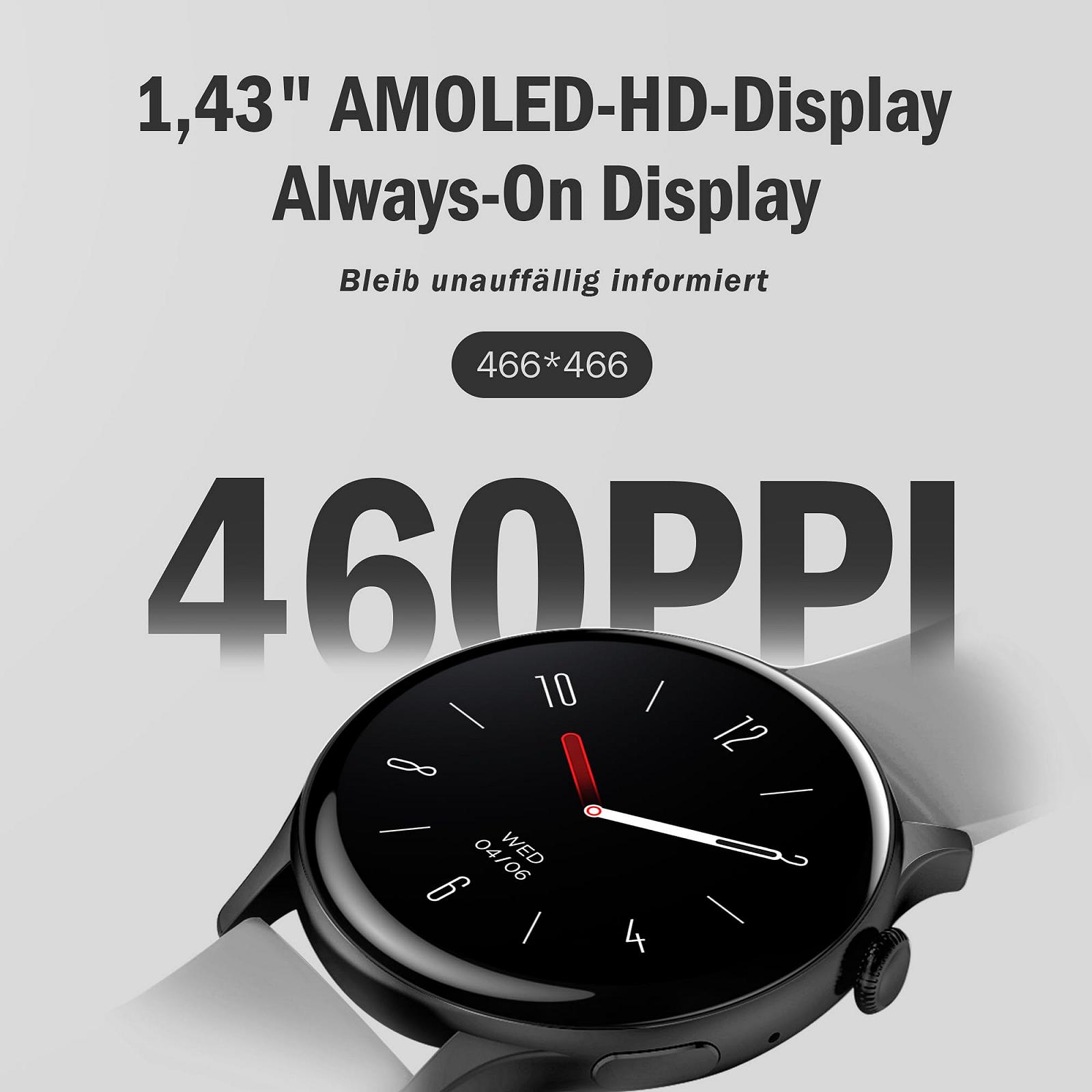 Смарт-часы Janolty, AMOLED-дисплей 1,43 дюйма, 2 ремешка, IP68, черные, фото №2