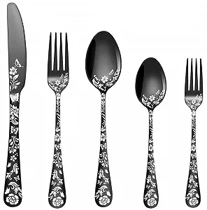 Набір столових приборів XIAOYU 5 предметів, чорний, харчова нержавіюча сталь - Фото 1