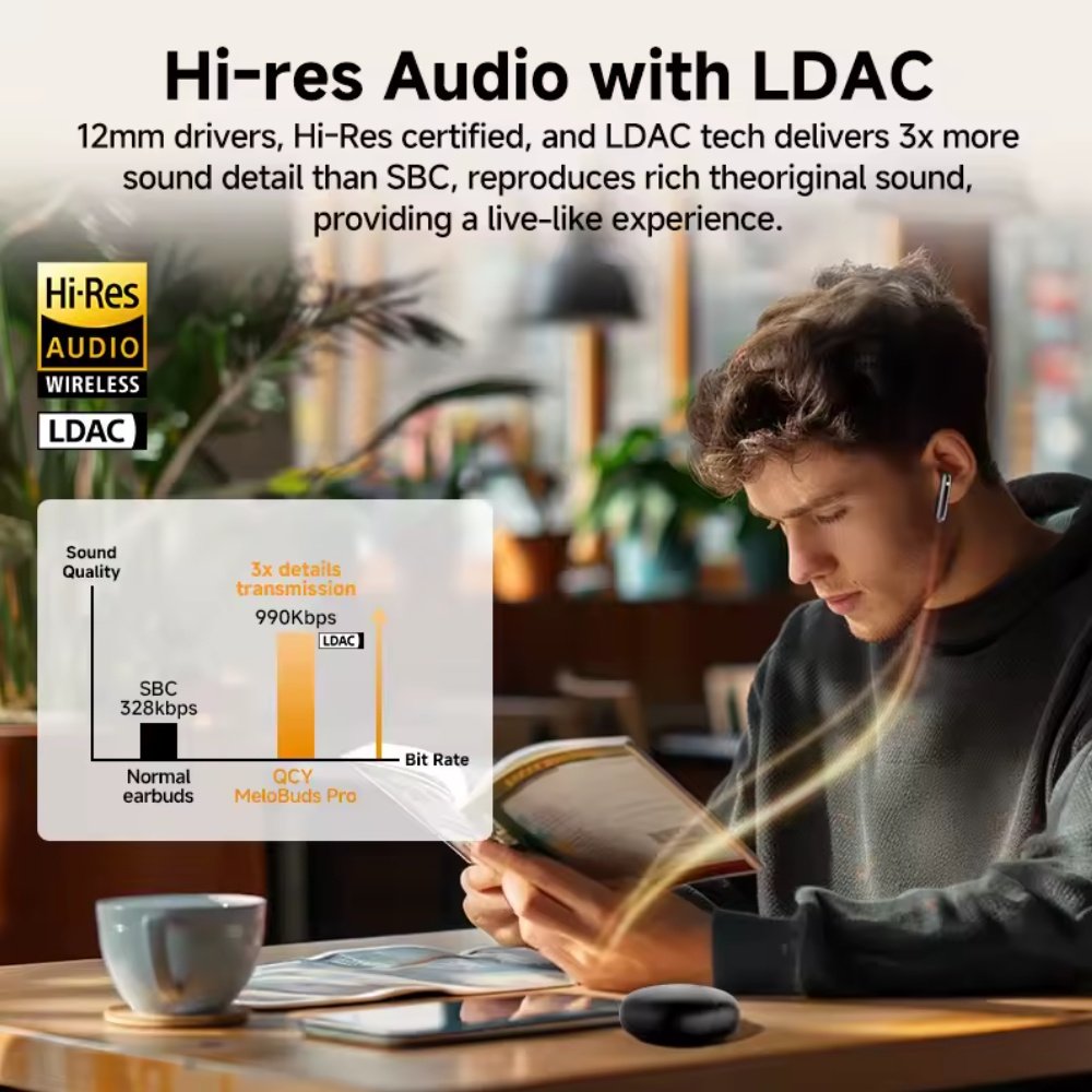 Навушники QCY MeloBuds Pro Hi-Res LDAC Hybrid ANC BT5.3 Black, фото №3