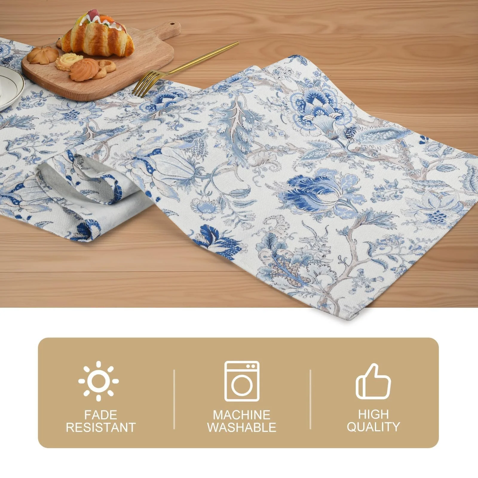 Ранер Chinoiserie Blue & White Bird Floral 33 x 120 см Білий/Синій, фото №2