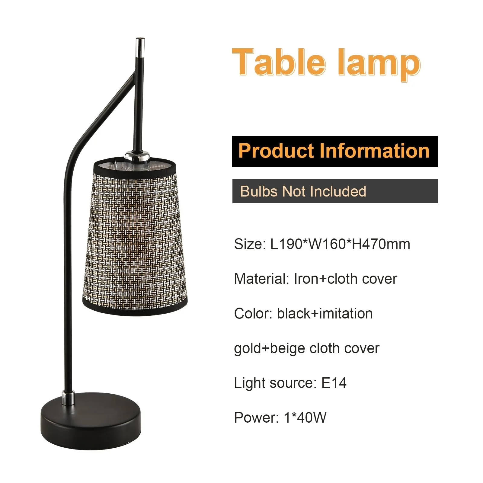 Настільна лампа LQWELL Retro Vintage E14 метал бежева тканинна кришка чорна з золотом, фото №2