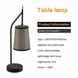 Настільна лампа LQWELL Retro Vintage E14 метал бежева тканинна кришка чорна з золотом synthetic.ua - Фото 1