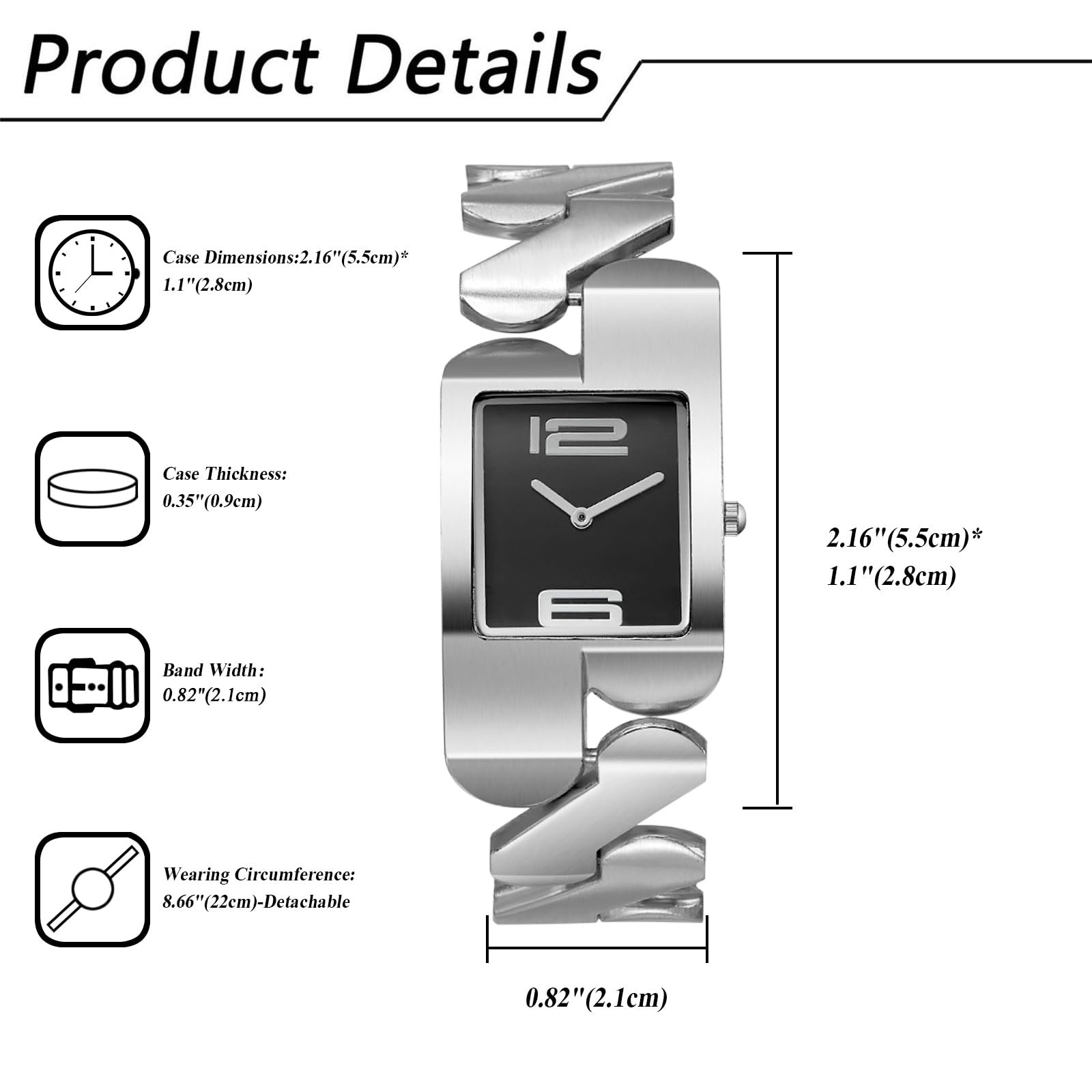 Парные часы Прямоугольные партнерские часы Аналоговые кварцевые часы для пары Часы дружбы Мужские Женские Повседневные часы с металлическим ремешком зигзаг и квадратным циферблатом Золотой/Серебряный, фото №5