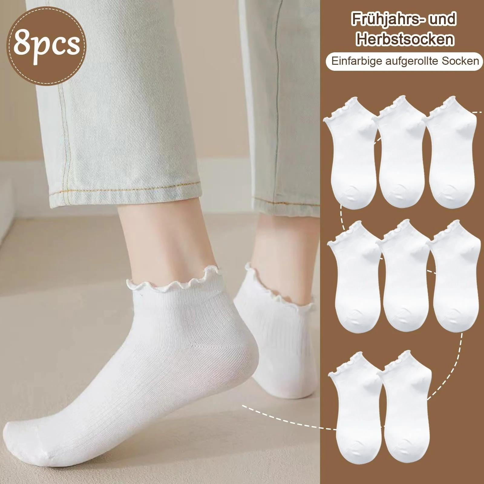 Носки с рюшами, 8 пар, белые носки принцессы для женщин и девочек, белый, 38, фото №2