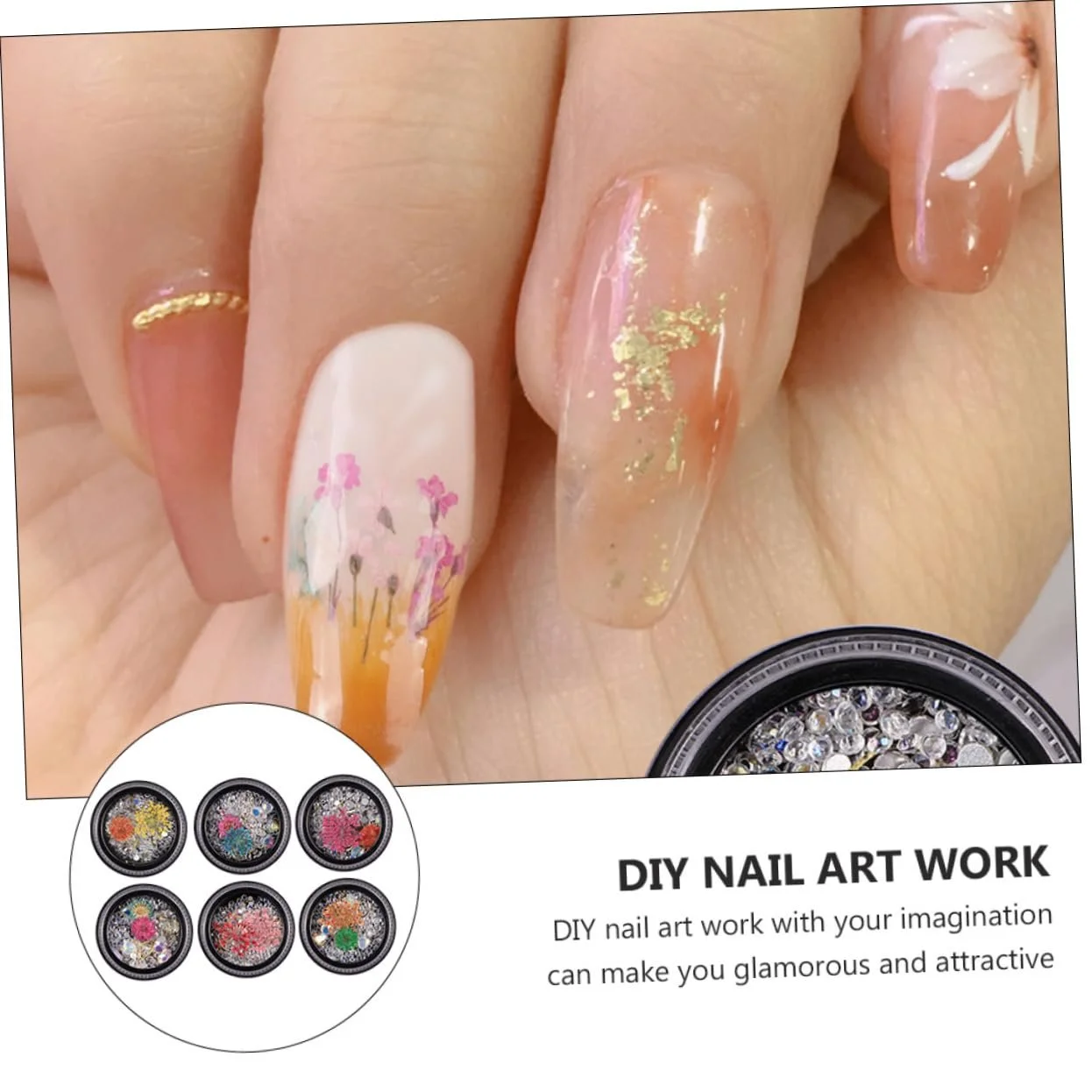 Наклейки для нігтів Boxen Стрази Квіти сухоцвіти для манікюру, фото №2
