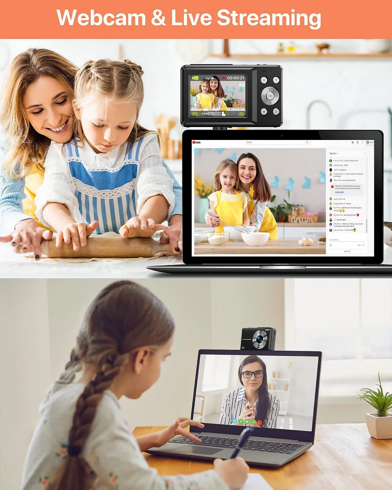 Цифровий компактний фотоапарат 1080P 44MP 2.4" LCD 16x Zoom 32GB Чорний, фото №6