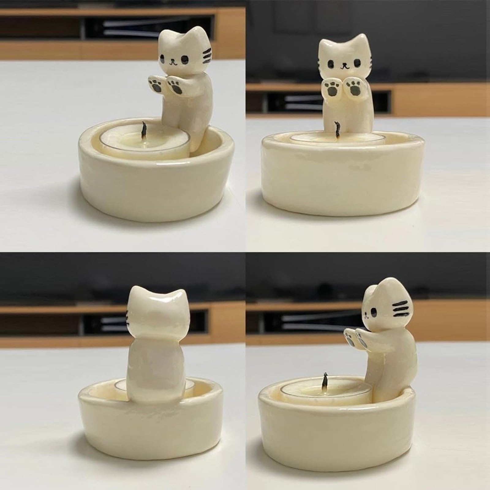 Подсвечник Cat Warms Paws Tea Light Holder Керамический Кот Декор Стол Украшение Дом (A), фото №3