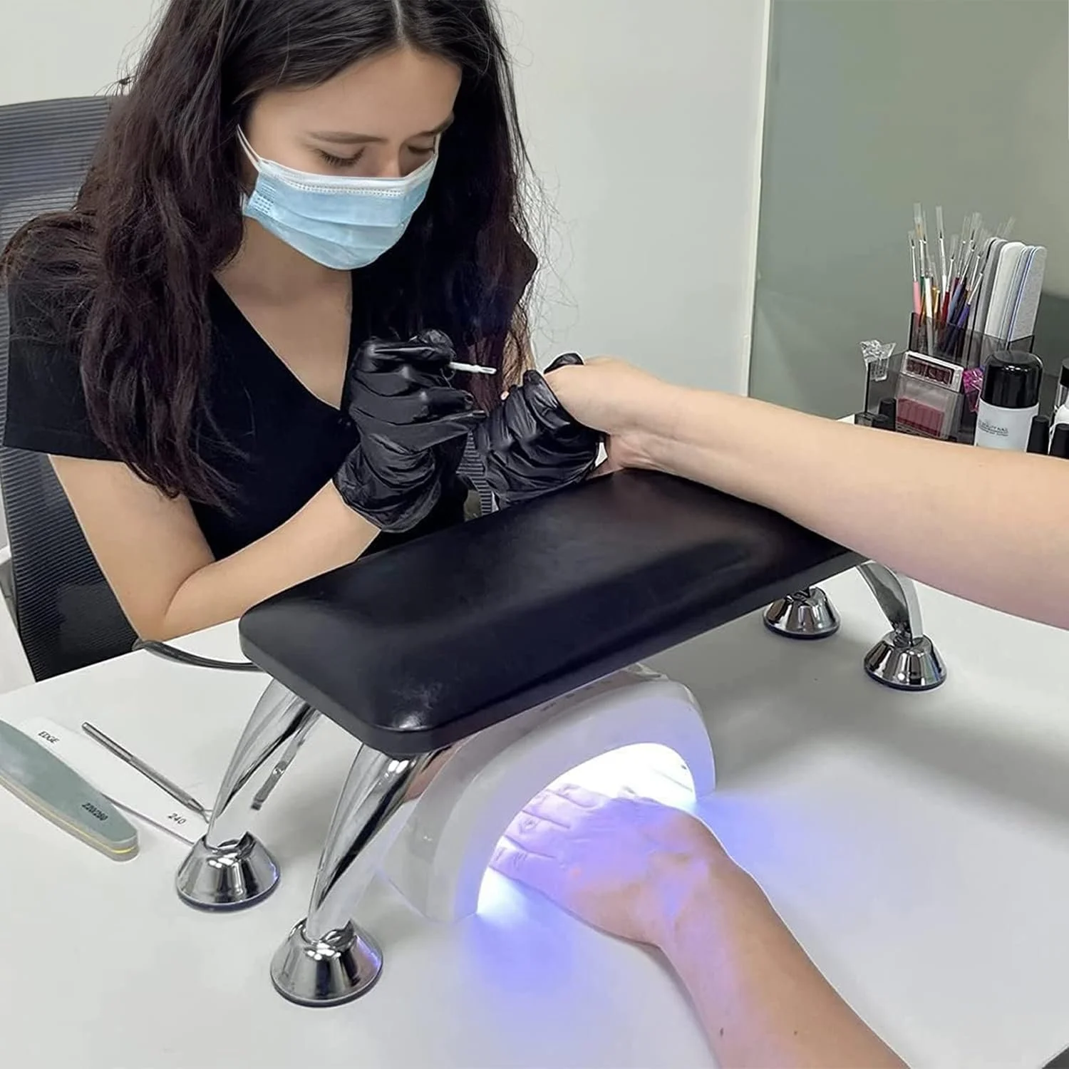 Підставка для рук шкіряна для манікюру, салонна подушка для рук, чорна, фото №9