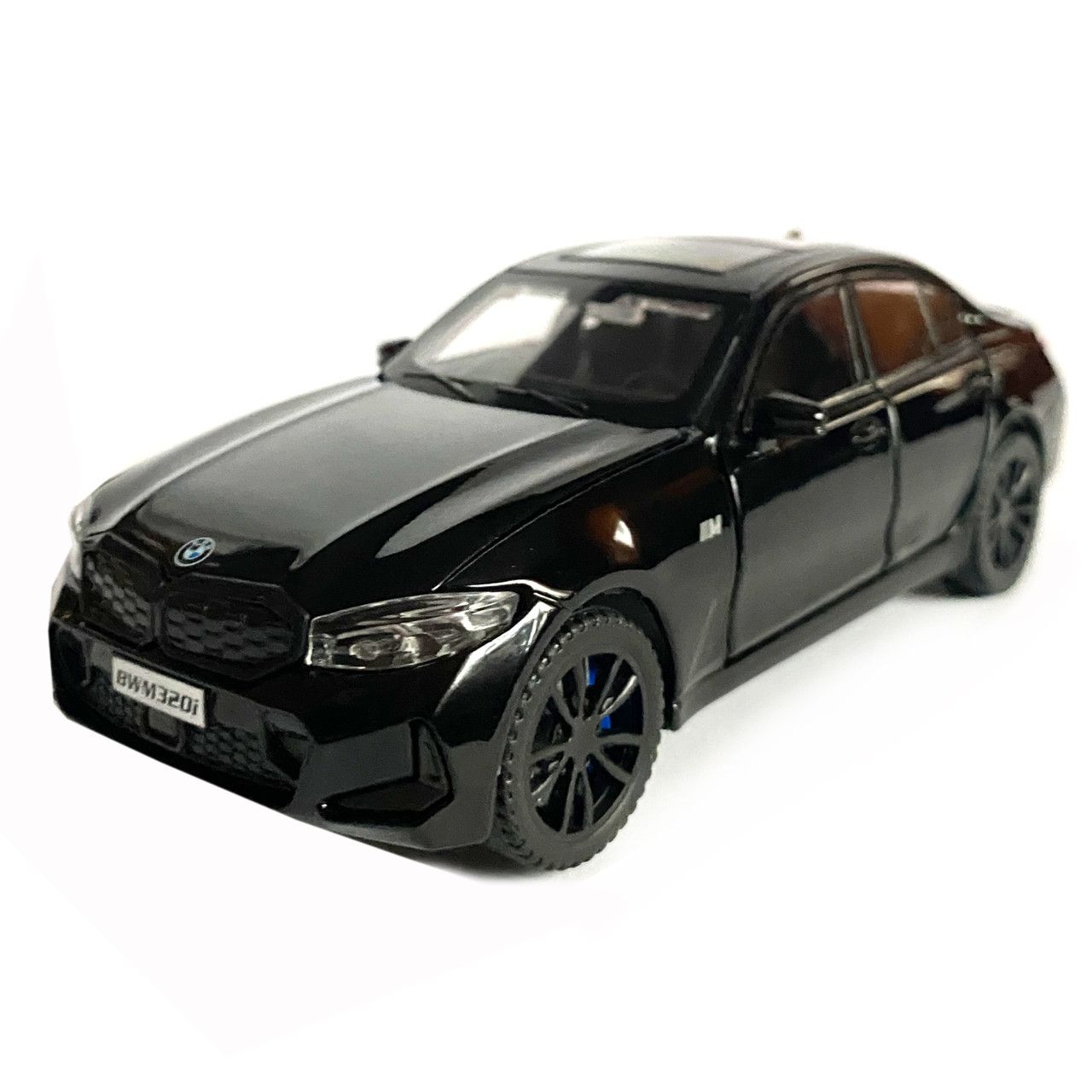 Игрушечная машинка металлическая BMW 320Li БМВ черный звук свет инерция откр двери багажник капот, фото №3