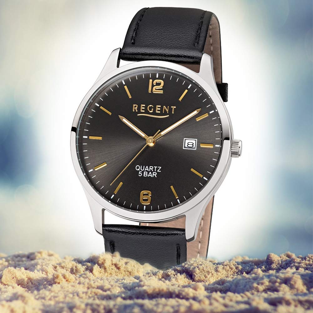Чоловічий Годинник Regent Кварцовий Аналоговий 11110810, чорний, Шкіряний Ремінець, фото №4