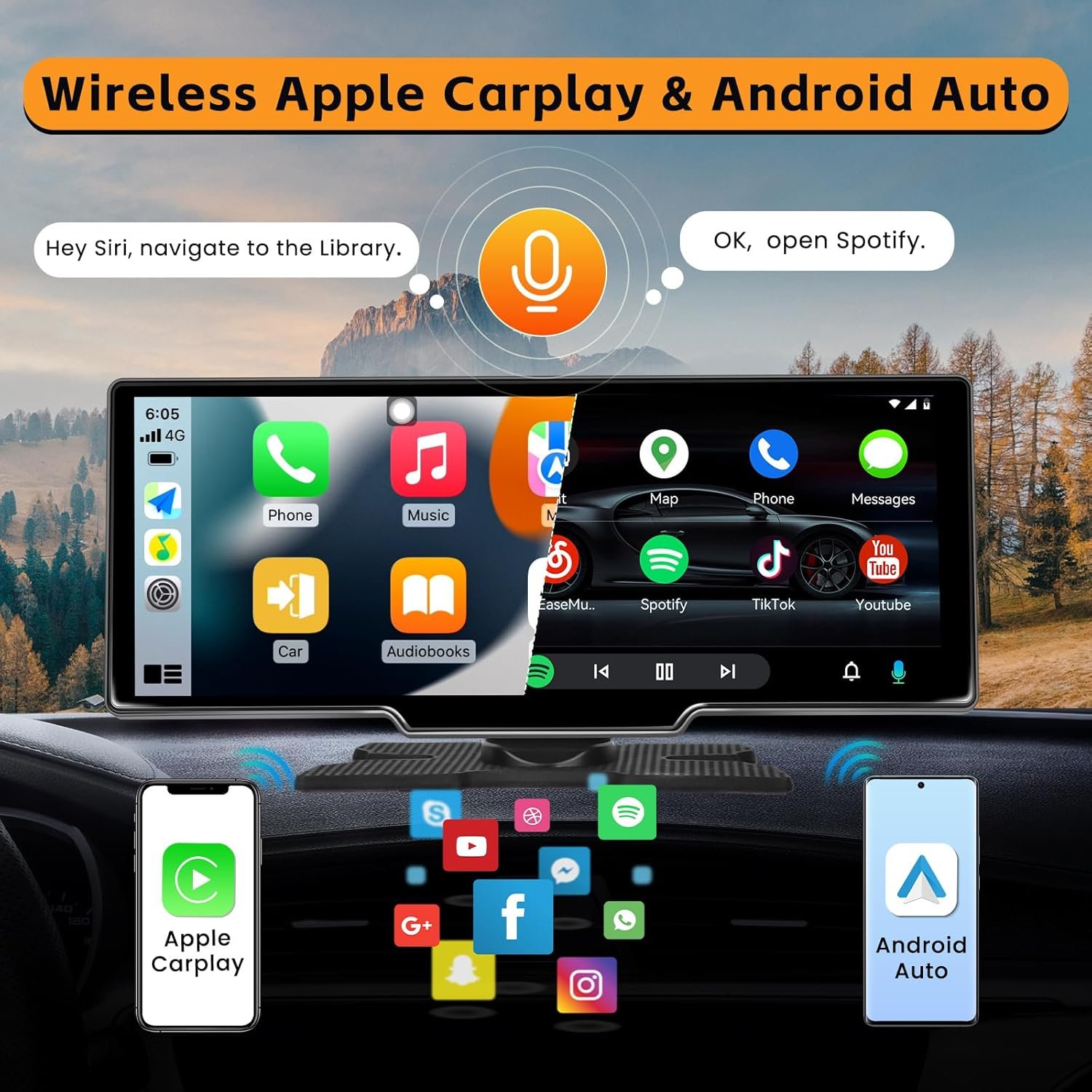 Автомагнітола Hikity A3372G64 3UK / 10.3" / Сенсорна / 2/32Гб / Android 12 / Apple CarPlay / Android Auto / Bluetooth / WI-FI / GPS / USB / AUX / TF Card, фото №2