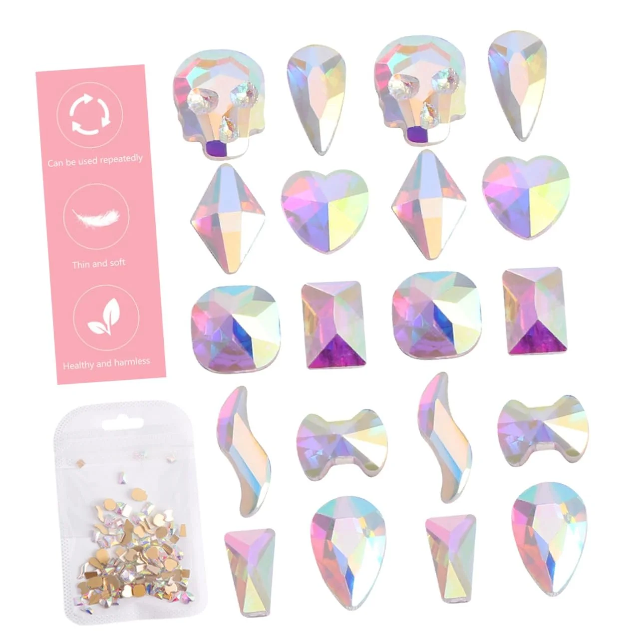 Стрази Плоскі Зміна Кольору 100 шт. змішані форми, аксесуари блискучі скляні шарми для манікюру та творчих прикрас, фото №8
