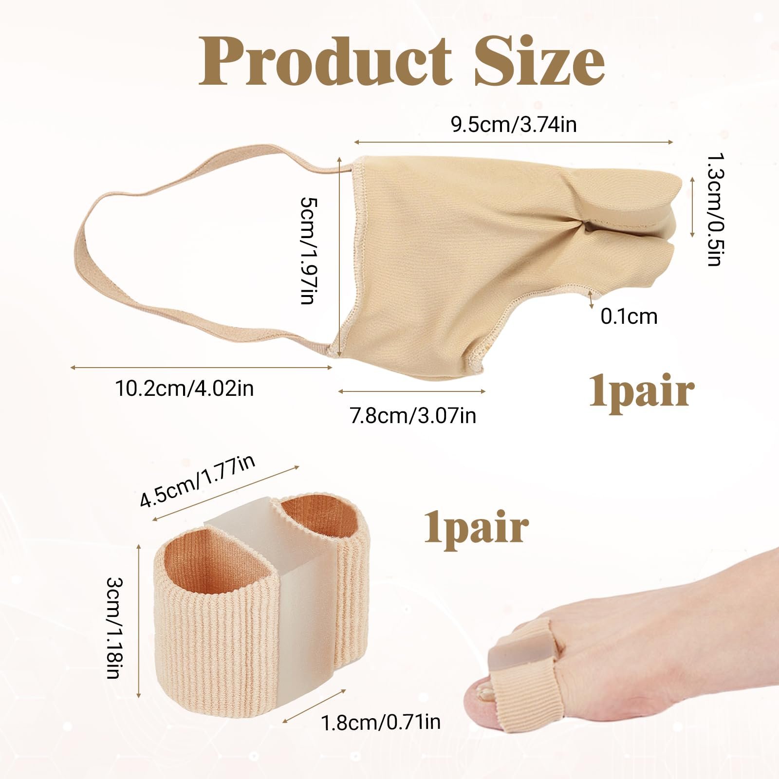 Пов'язка для корекції Hallux Valgus і 2 роздільники для пальців ніг Hallux Valgus, колір шкіри, фото №6
