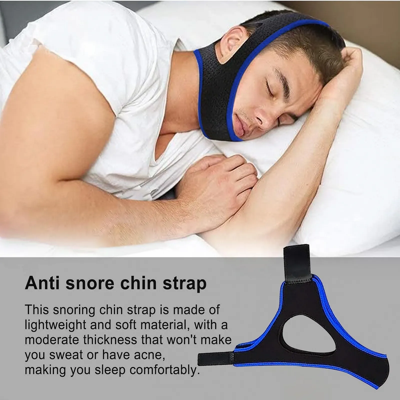 Ремінець на підборіддя для сну М'який Зручний Засіб для зменшення хропіння Нековзкий, фото №2
