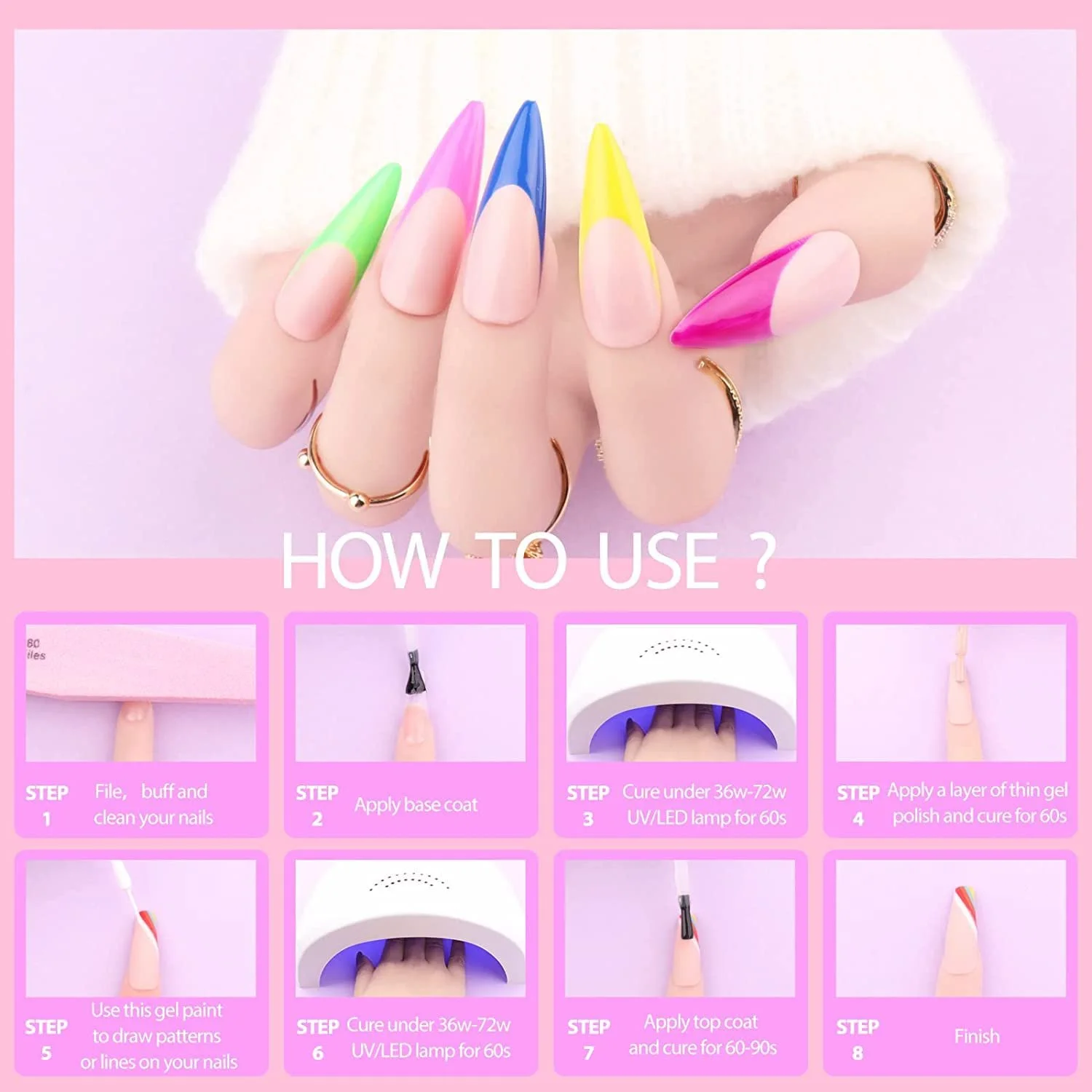 Гель-лак Clara Colors, 8 мл, набір неонових УФ-лаків для нігтів, 12 кольорів, фото №6