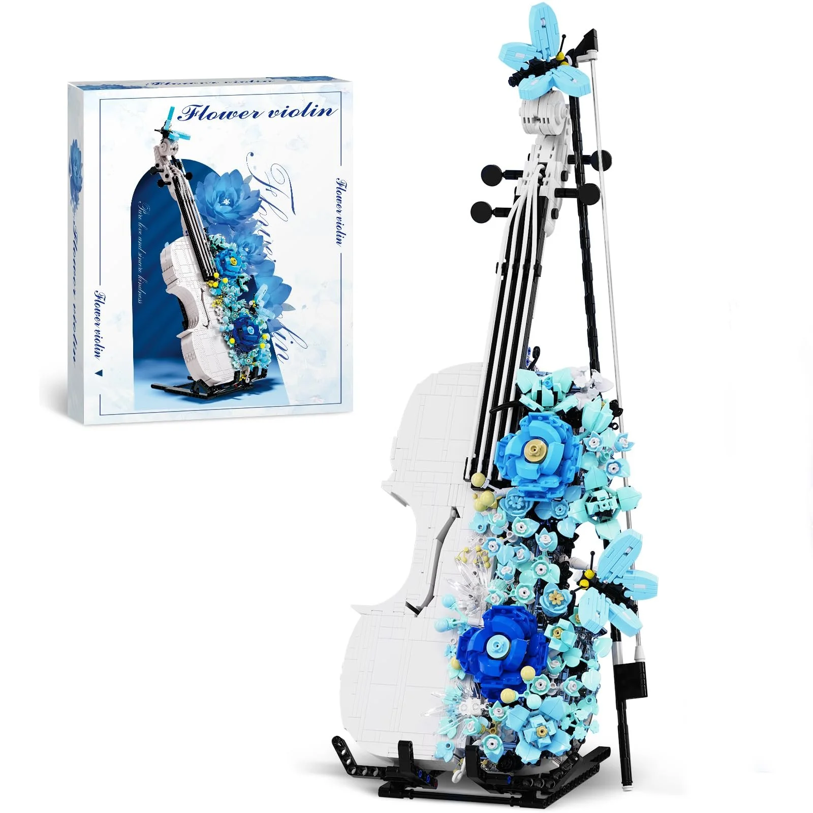 Конструктор Скрипка з Квітами QLT Модель Скрипки Синій та Білий 1419 деталей, фото №1