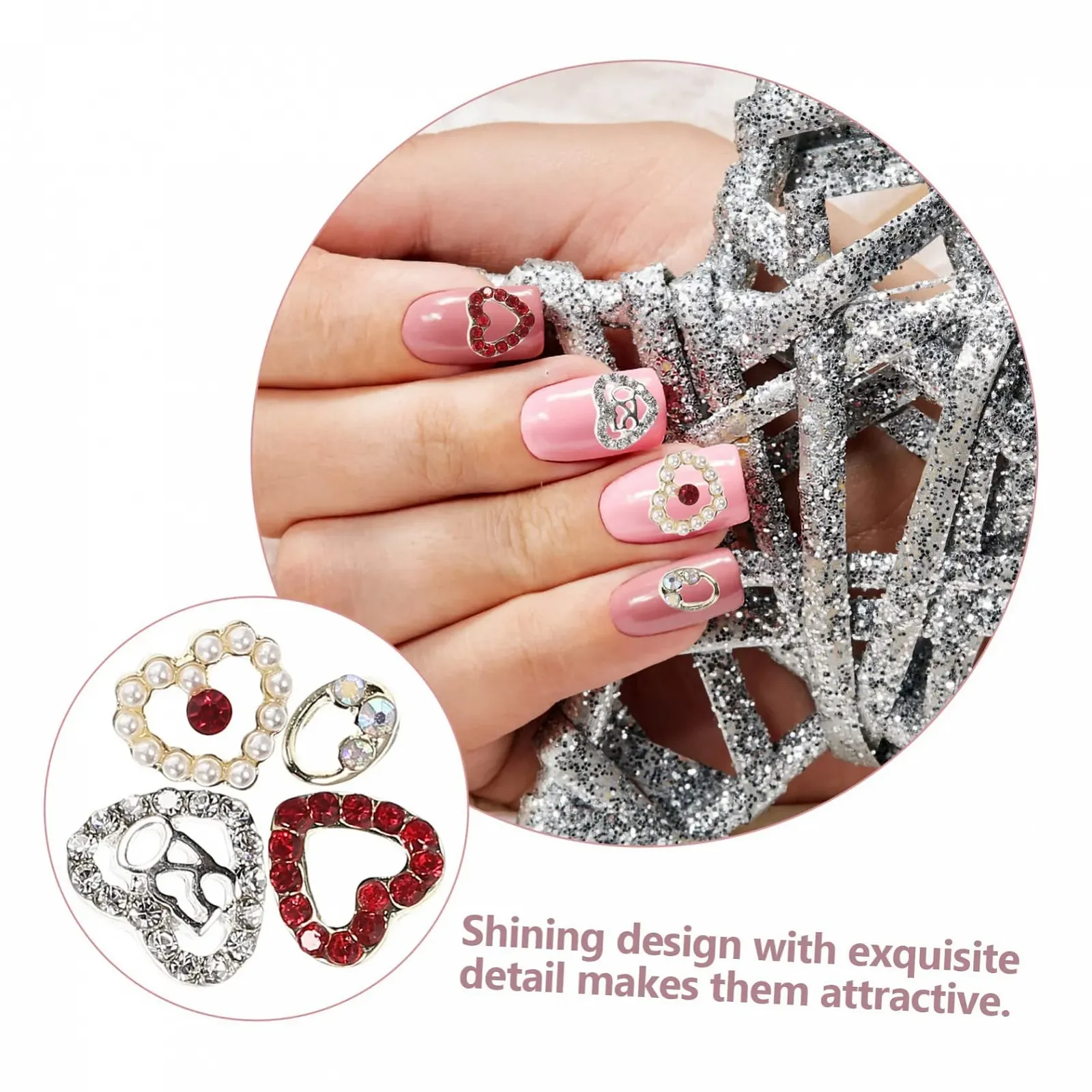 Украшения для ногтей Сердечки FRCOLOR 80 шт. Аксессуары для маникюра для дизайна ногтей ко Дню Святого Валентина, фото №9