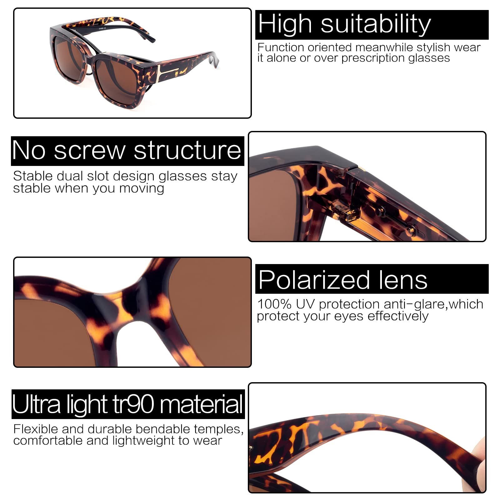 Сонцезахисні окуляри Face Shadow Поляризовані Оверсайз для носіння поверх звичайних окулярів, UV400 захист, фото №6