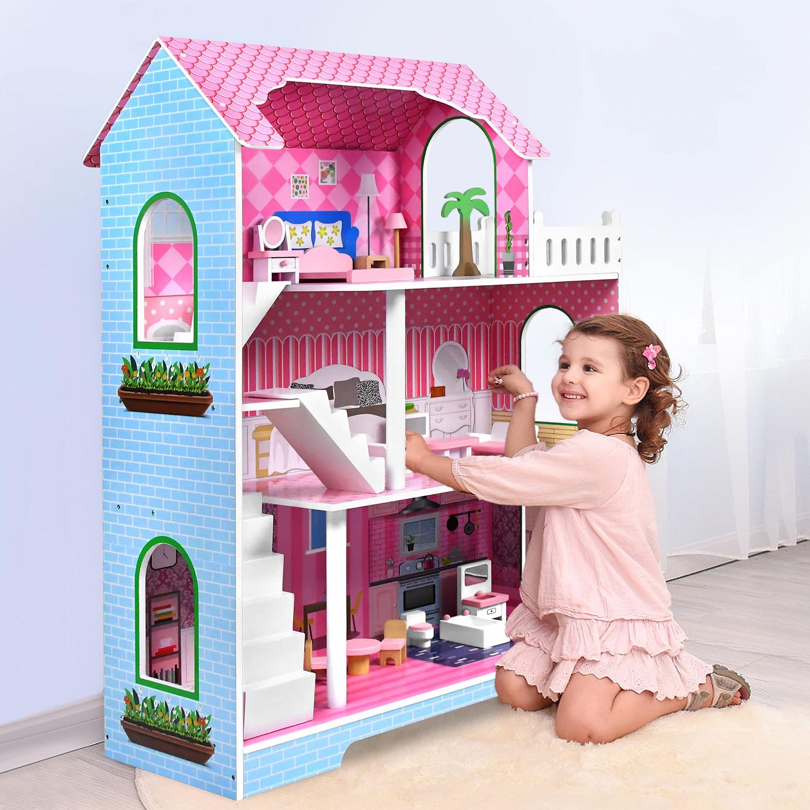 Ляльковий будинок ACXIN Дерев'яний Barbie House Великий Play Set Barbie Dollhouse DIY Ляльковий будинок Playmobil Doll Villa з меблями та аксесуарами, фото №6