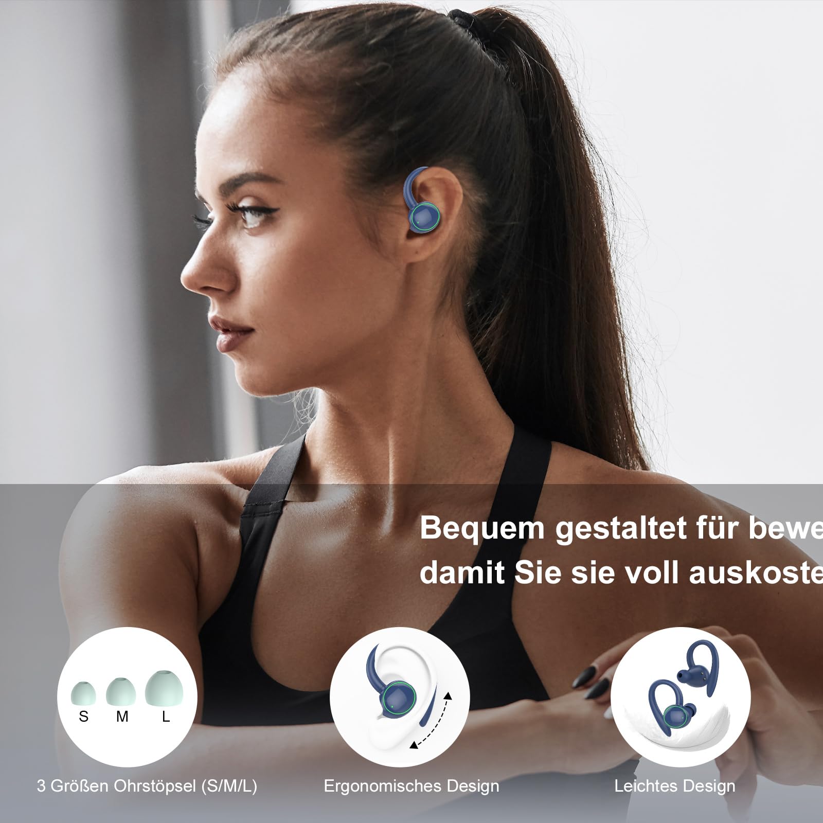 Беспроводные наушники PEFUPEW Bluetooth Светодиодный дисплей Водонепроницаемые Синие, фото №5
