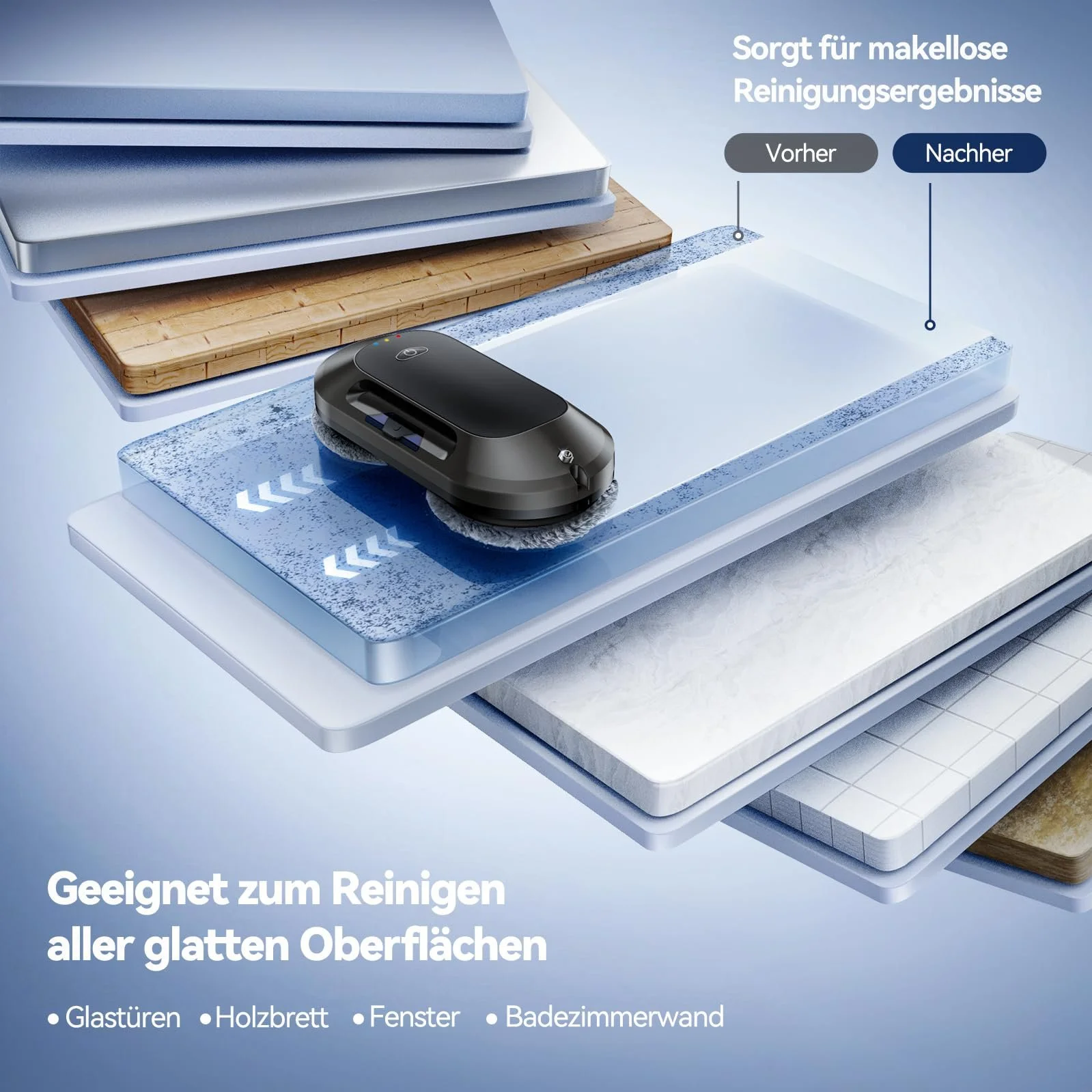 Робот для миття вікон з подвійним розпилювачем 6000Pa Electric Window Robot, дистанційне керування, 3 режими очищення, виявлення країв, інтелектуальна навігація, система безпеки, для гладких поверхонь, фото №9