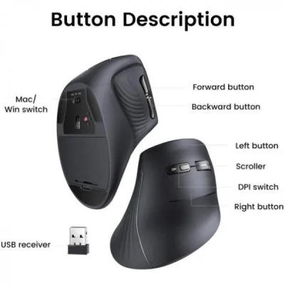 Мышка Ugreen MU008 Vertical Wireless Black (25444), фото №5 Мышка Ugreen MU008 Vertical Wireless Black (25444), фото №5