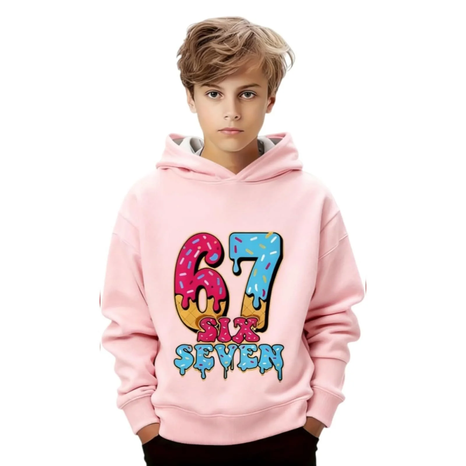 Пуловер Generisch Boys Girls 67 Meme Толстовка с капюшоном Ice Cream 67 Толстовка для детей и подростков 6 7 Забавная кофта Six Seven Cuddly Clothing, фото №1