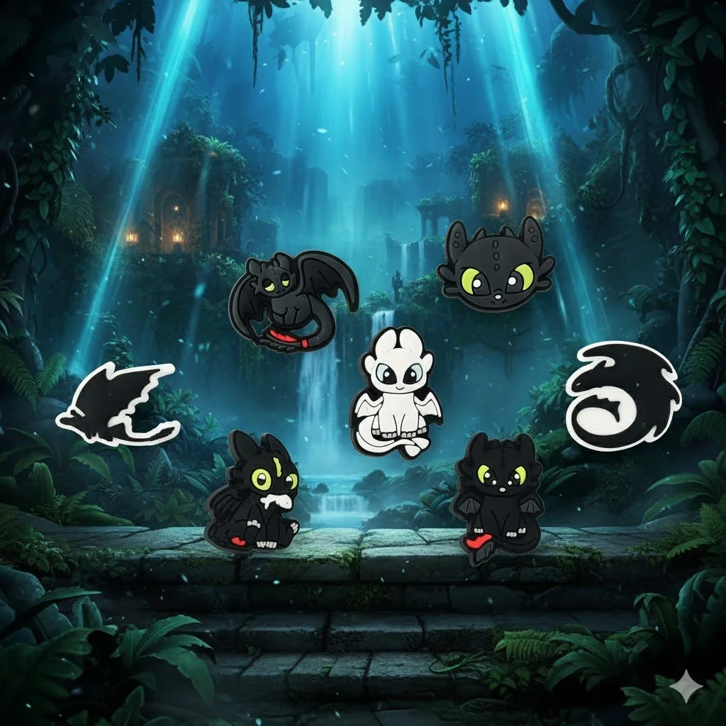 Джибитсы Как приручить дракона 3D How to Train Your Dragon Беззубик Ночная Фурия 7 шт аксессуары для обуви крокс украшение Dz_174, фото №1