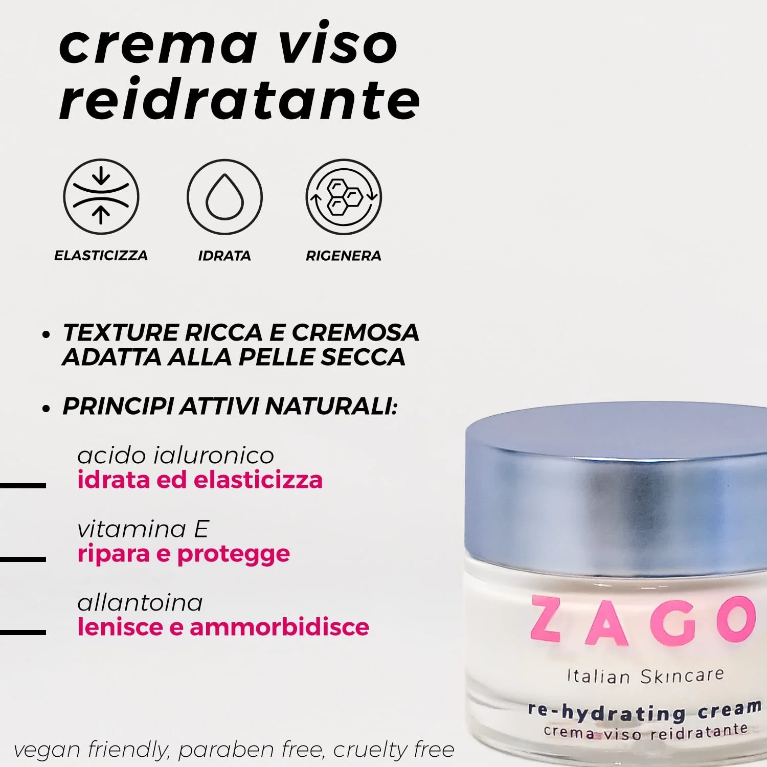 Крем для обличчя ZAGO Milano Moisturising Face Cream зволожуючий з гіалуроновою кислотою, фото №3