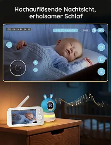 Відеоняня JolyWell 5 дюймів IPS Display Ultra HD Night Vision Movement/Crying Alarm Temperature Humidity Night Lights synthetic.ua - Фото 1