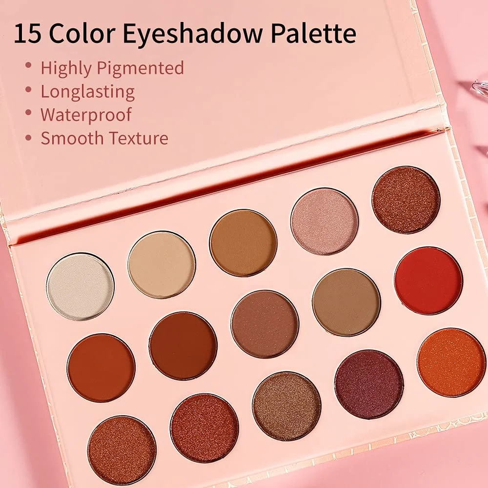 Палетка теней DE'LANCI Professional Warm Natural Bronze Tone 15 Colours Розовое золото, фото №5