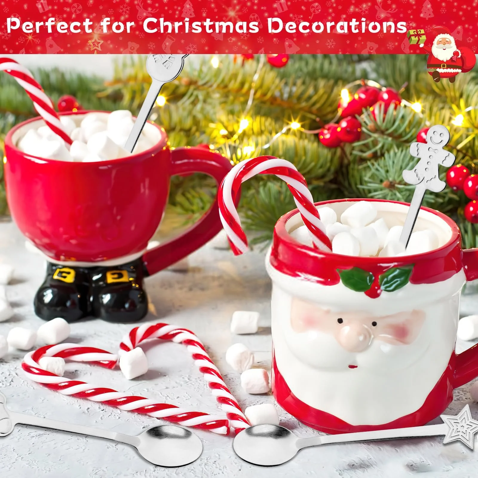 Набір з 8 різдвяних ложок з нержавіючої сталі для чаю, фото №4