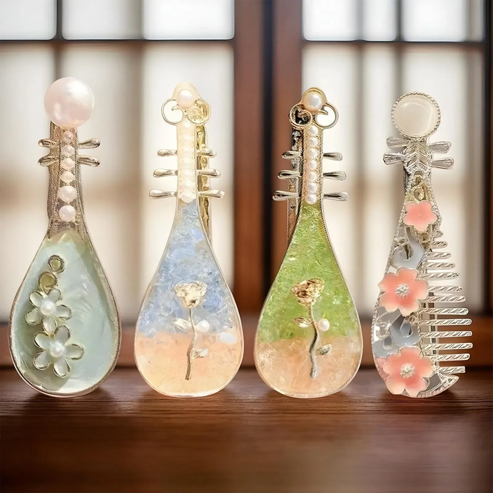 Заколка для волос, Заколка для волос в форме скрипки с жемчугом - 4 шт Стильные аксессуары для волос для женщин Девочек Школа Свадьба Фестиваль Концерт, фото №3