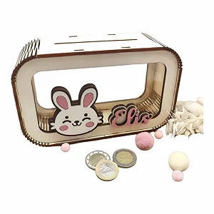 Скарбничка Заєць дерев'яна персоналізована ручної роботи - Фото 1