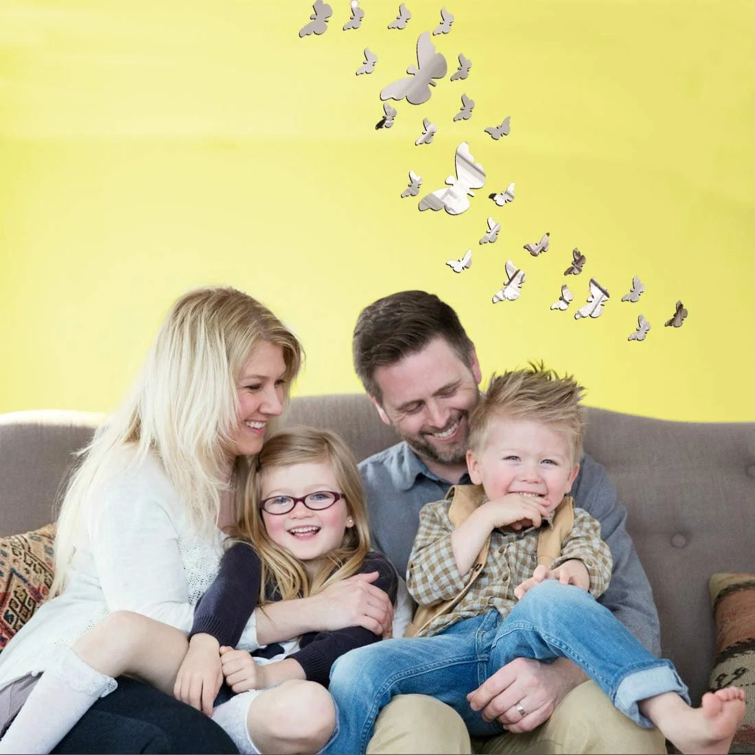 Акриловые зеркальные наклейки 3D Бабочки Серебристые 30 шт., фото №3