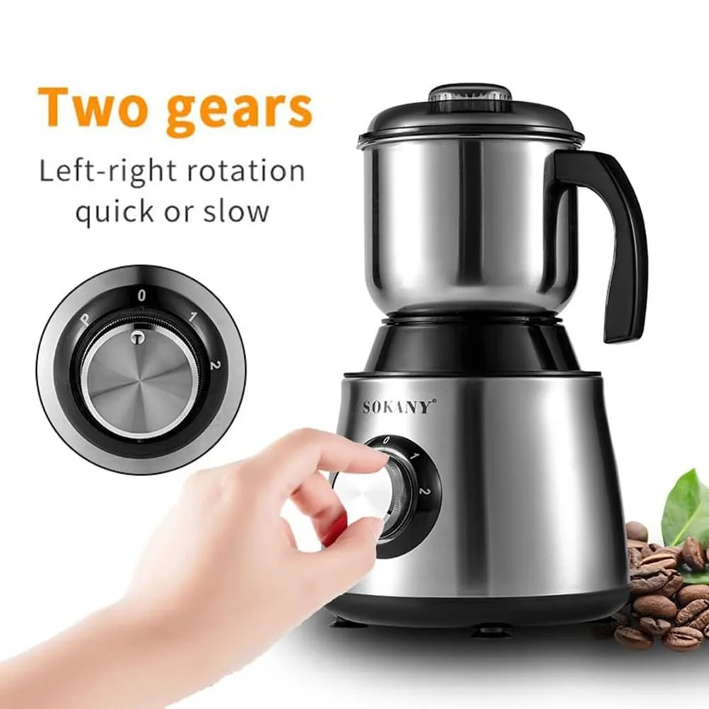 Кавомолка SOKANY 500 Вт, Електрична, Нержавіюча сталь, 2 режими помелу, 300 г, для кавових зерен, трав, горіхів, зерна, фото №4 Кавомолка SOKANY 500 Вт, Електрична, Нержавіюча сталь, 2 режими помелу, 300 г, для кавових зерен, трав, горіхів, зерна, фото №4