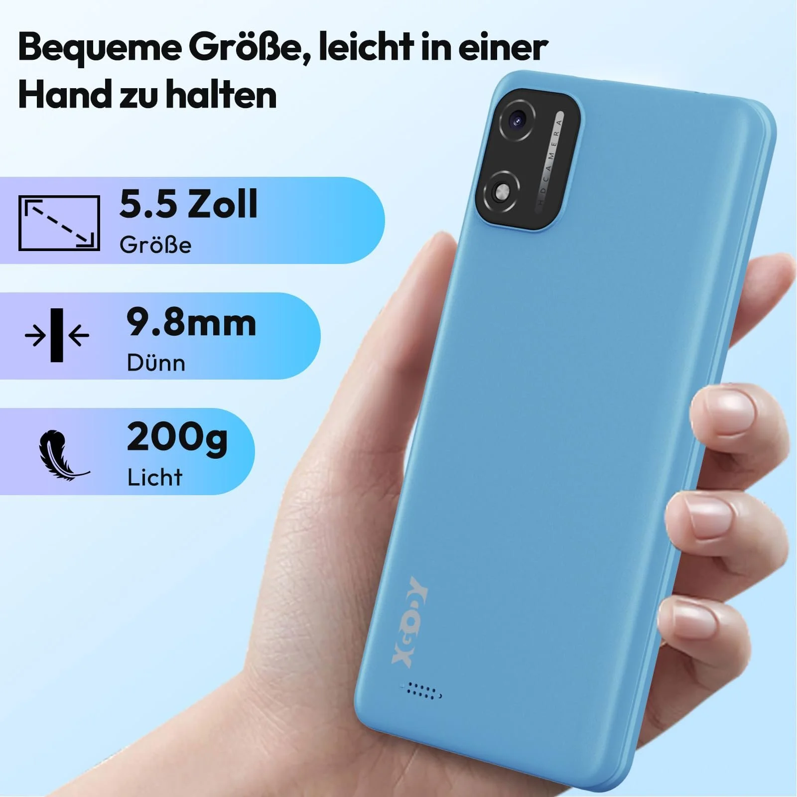Смартфон XGODY X32 5,5" 2GB + 16GB Octa-Core Android 14 Go 4G Dual SIM 8MP + 5MP 2850 мАч Face ID GPS Синий, фото №2