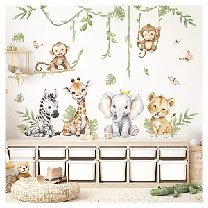 Наклейка на стіну Little Deco DL5130 L Сафарі Тварини Жираф Лев Слон - Фото 1