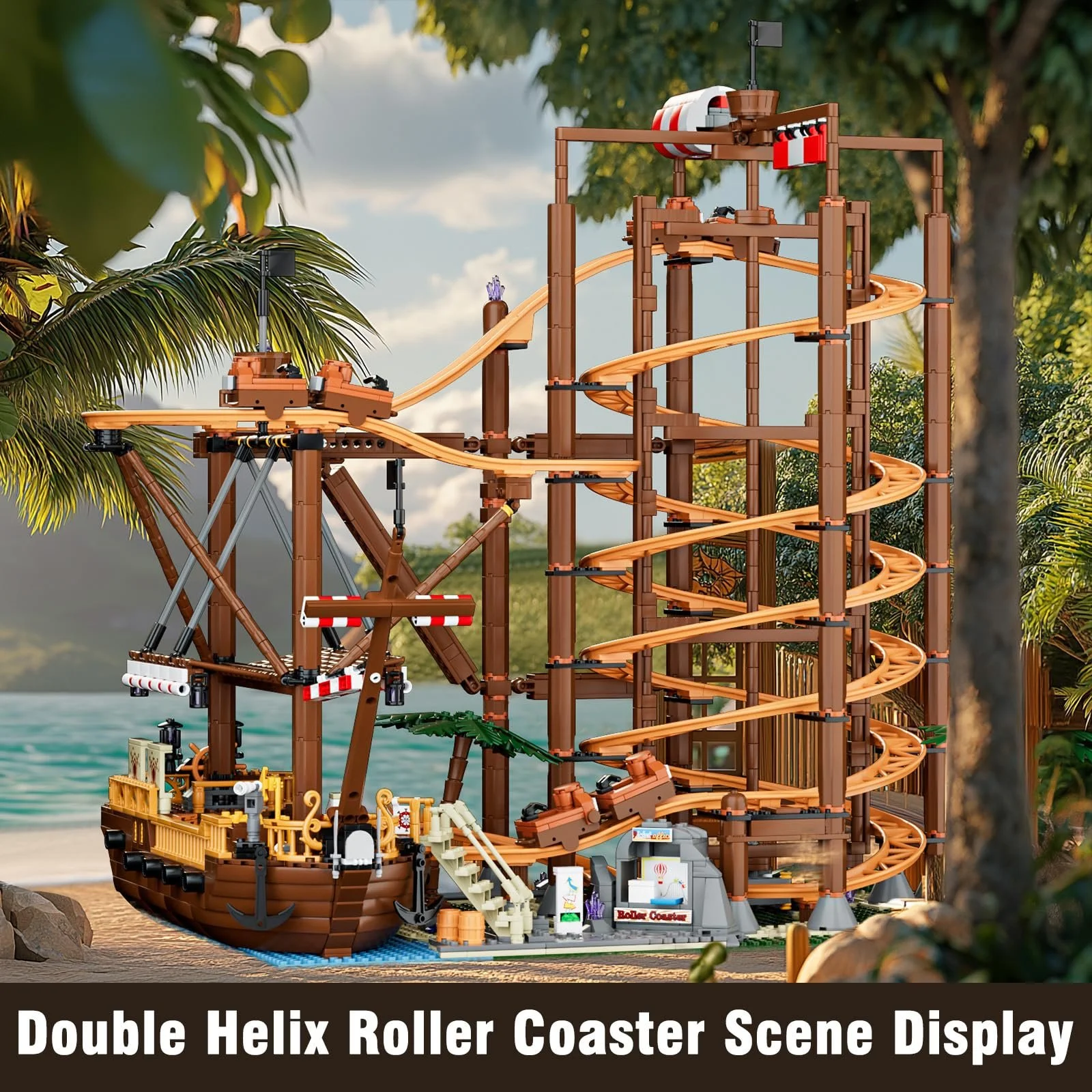 Конструктор Mould King Technic Американские горки с петлей MOC Парк аттракционов Американские горки Пиратский корабль 2174 шт., фото №5