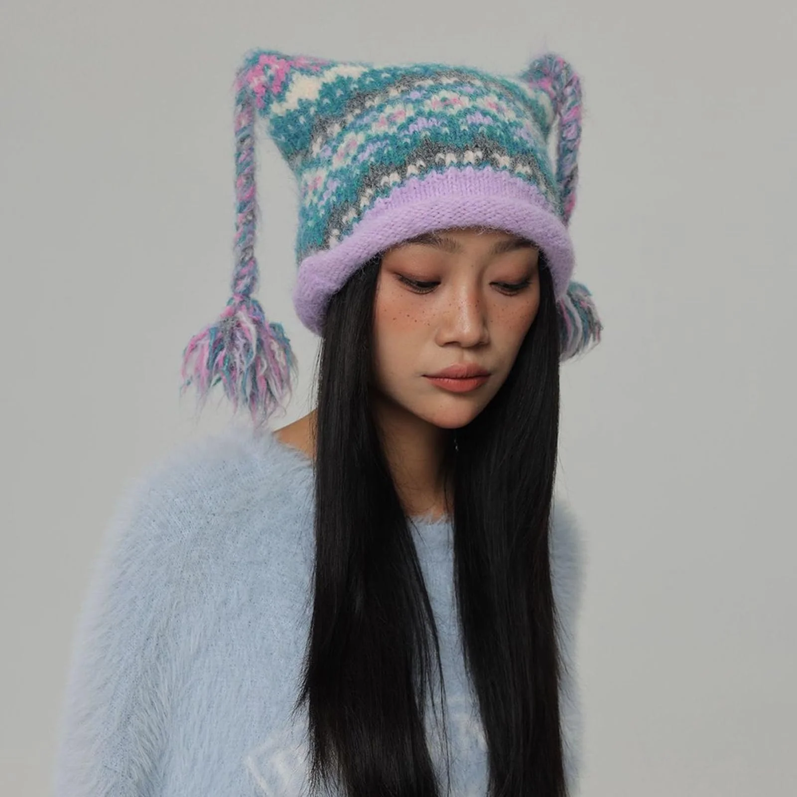 Шапка з котячими вушками MHADBKH В'язана Тепла Зимова, фото №4 Шапка з котячими вушками MHADBKH В'язана Тепла Зимова, фото №4