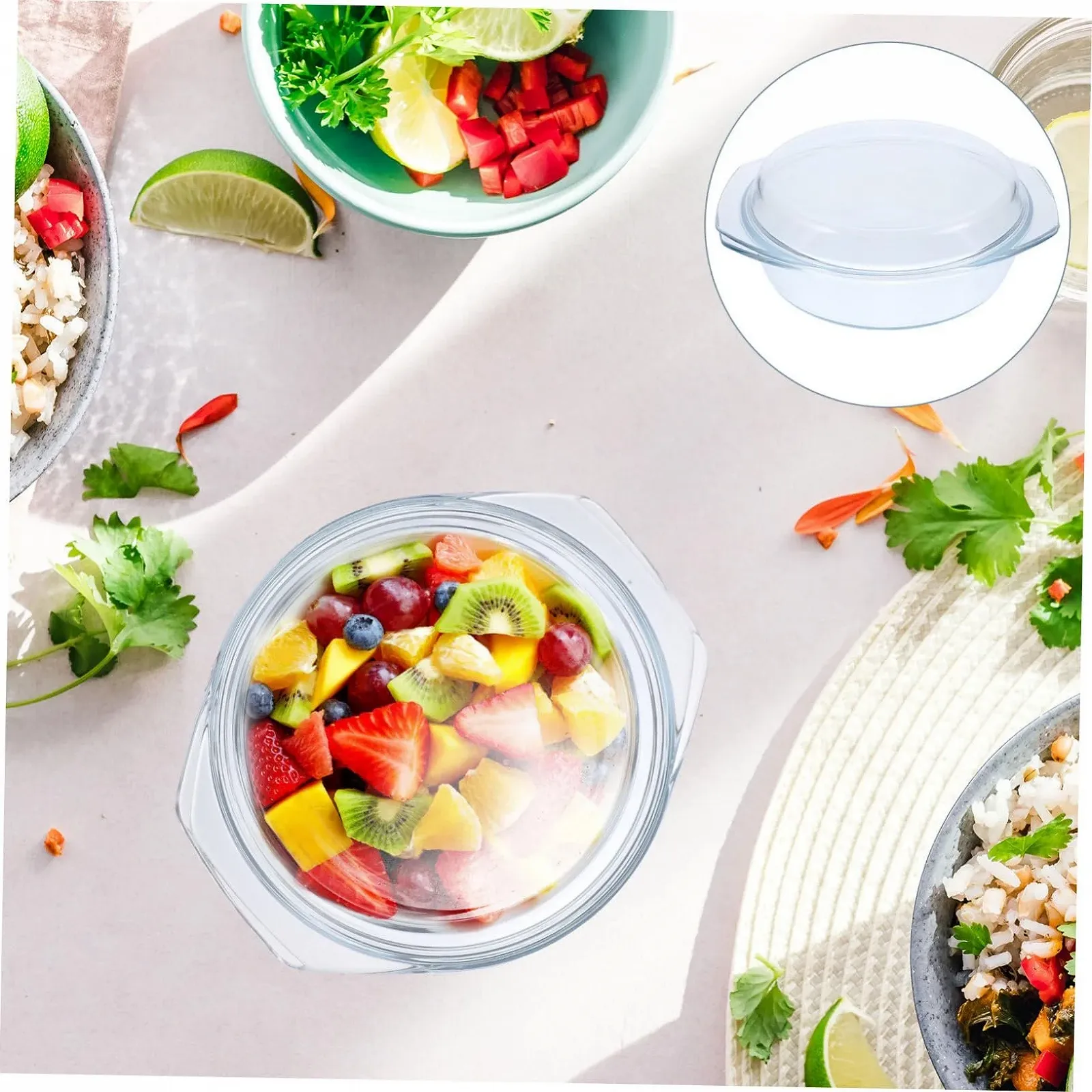 Скляна форма для запікання кругла з кришкою для духовки та мікрохвильової печі, фото №9