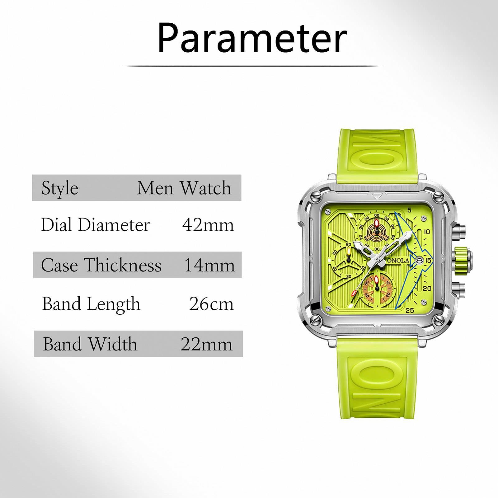 Годинник FORSINING Men's Fashion Square Large Dial Sports Chronograph Analog Qaurtz Чоловічий Наручний Годинник Бізнес Силіконовий Ремінець Зелений, фото №2
