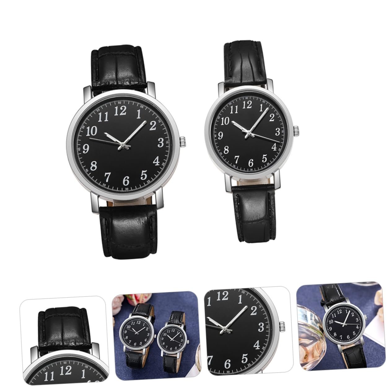 Часы Healvian Мужские Женские с Шикарным Дизайном Черный Циферблат Черный Ремешок Модные 2 шт., черный, фото №8