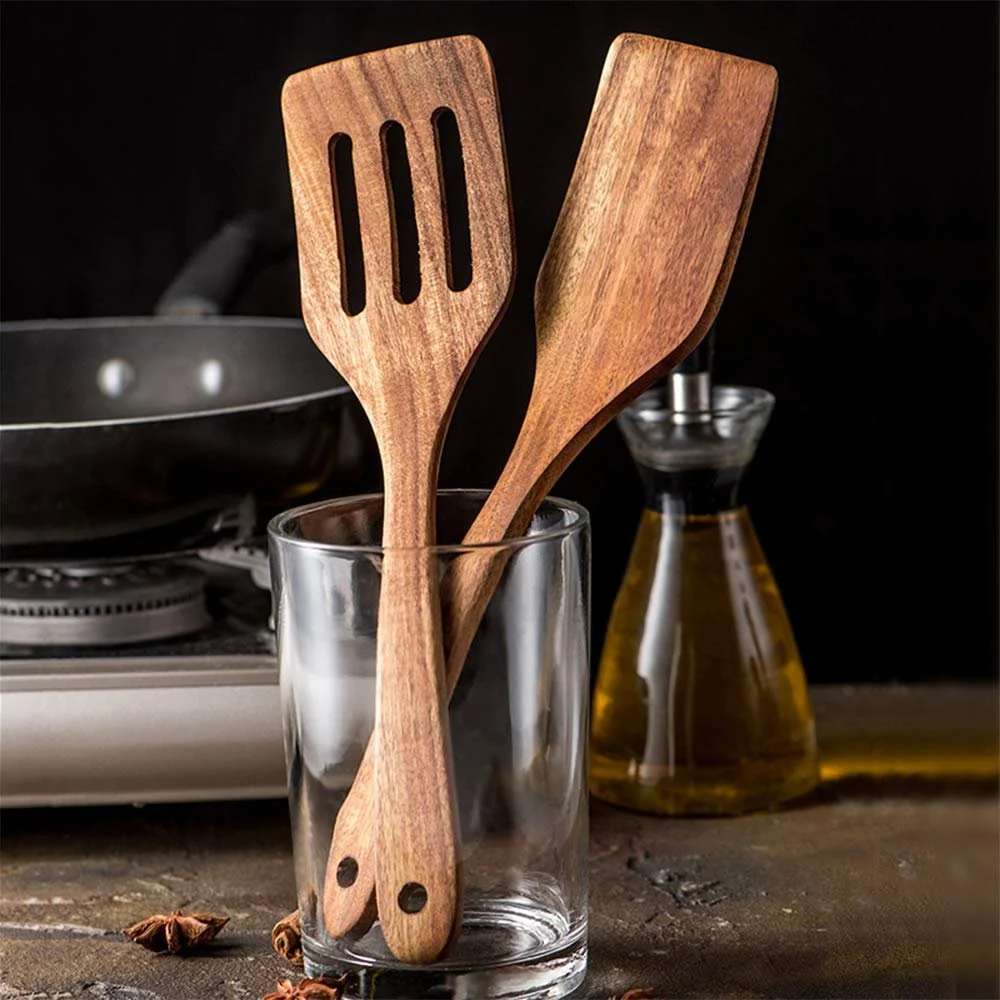 Набор кухонных принадлежностей Wooden Spatula из дерева акации с отверстием 5 шт., фото №6