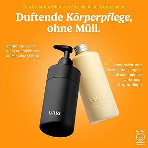 Стартовий набір гелів для душу Wild Natural Refillable у чорному футлярі та 3 змінні блоки Coconut & Vanilla, Fresh Cotton, Energise synthetic.ua - Фото 1