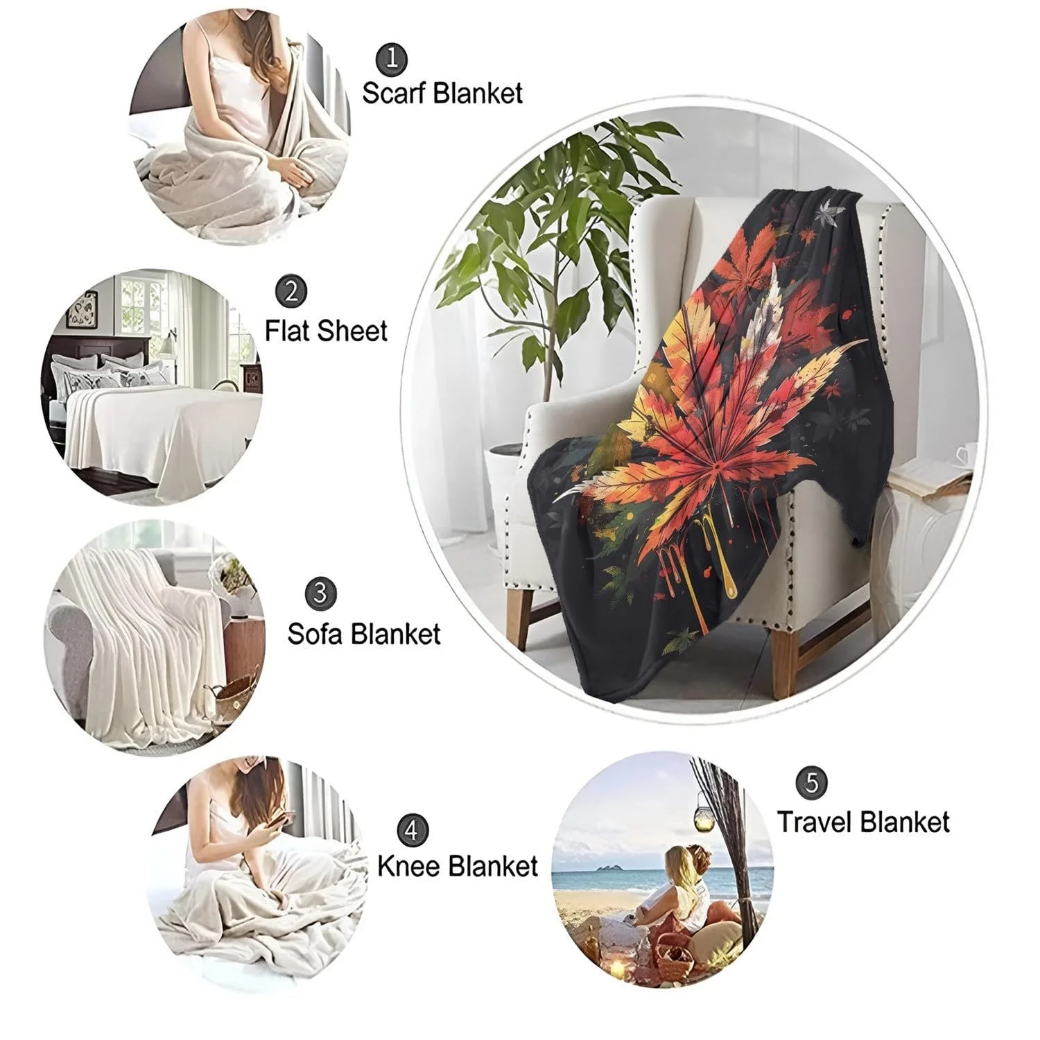 Плюшева Покривало Bunte Ahornbl". 180x200 см, з малюнком кленове листя, фото №6