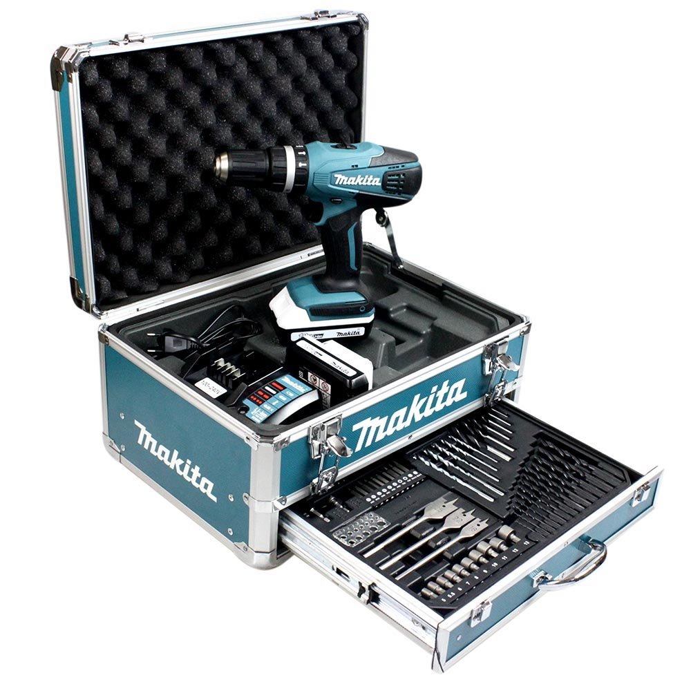 Шуруповерт Makita HP457DWEX4 LI 18V / 1.3Ah 13 мм (2 батареї + набір аксесуарів), фото №1